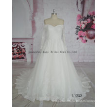 Elegant Lace Satin off-Shoulder Wedding Gown with Shawl